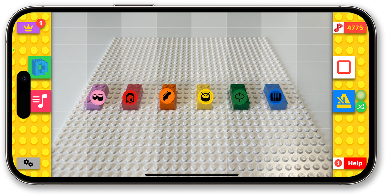 The BeatBlocks app on an iPhone, turning a row of coloured bricks into a looping tune.